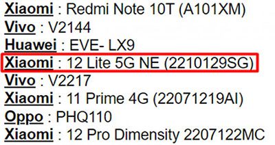 У регуляторов замечен новый смартфон Xiaomi 12 Lite 5G NE - это кто?